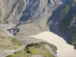 Landslide dam on the Hapuku River, looking downstream
