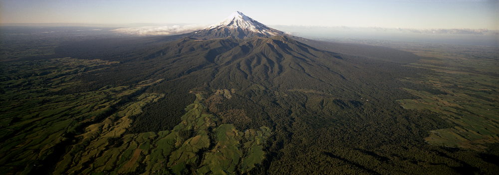 View of Taranaki, with surrounding eruption deposits.